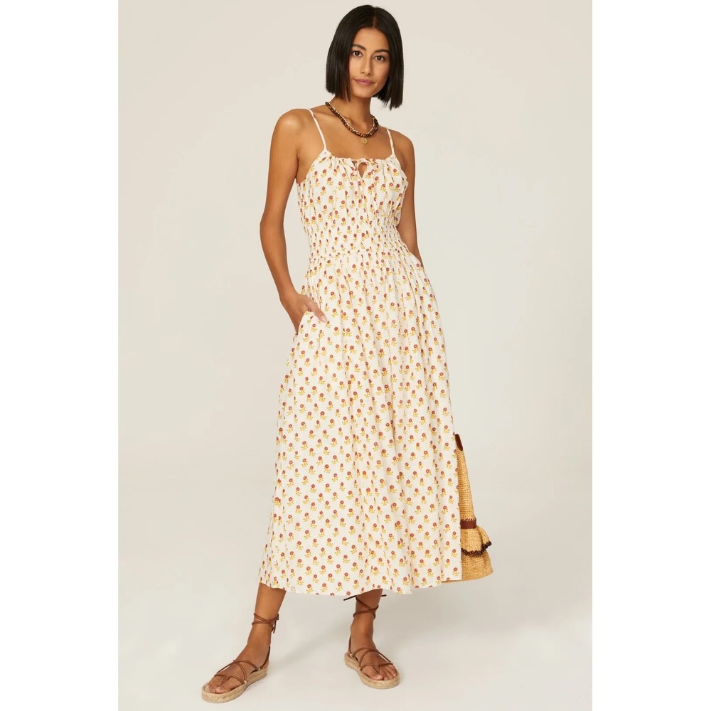 Madewell Floral Cami Midi Dress White Smocked 100% Cotton S Cottagecore